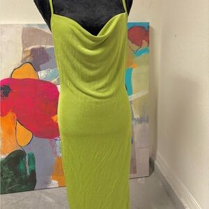 Forever 21 Green Bodycon Midi Dress Cowl Neck
